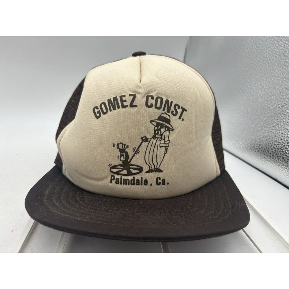 Vintage Gomez Const Palmdale CA AJD Mesh Trucker Hat Brown Snapback Cap